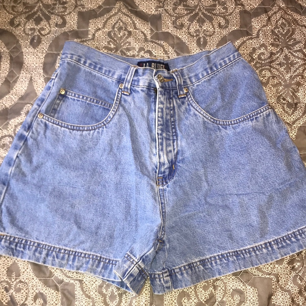 blue denim mom shorts